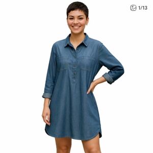 OLD NAVY denim shirt dress size LG with metal buttons long sleeves